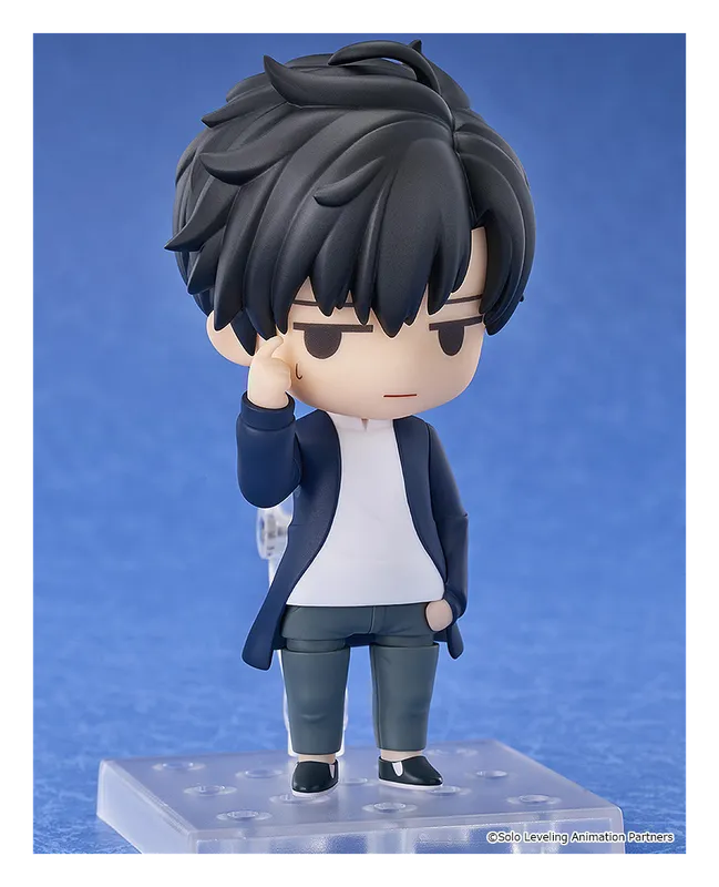Nendoroid Sung Jinwoo figure with a calm face, one hand raised to his eye