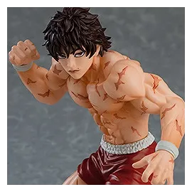 Close-up of the POP UP PARADE Baki Hanma figure flexing, with scarred torso