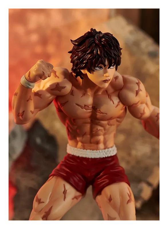 Close-up of the POP UP PARADE Baki Hanma figure's face and raised fists