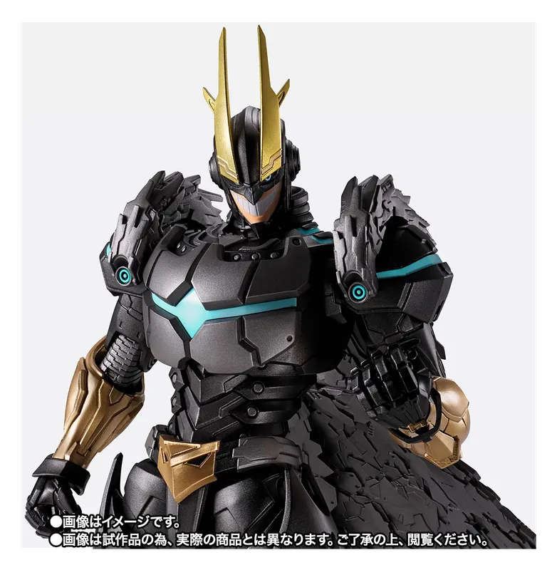 Close-up of the S.H.Figuarts Armored All Might figure's gold-horned helmet and armor