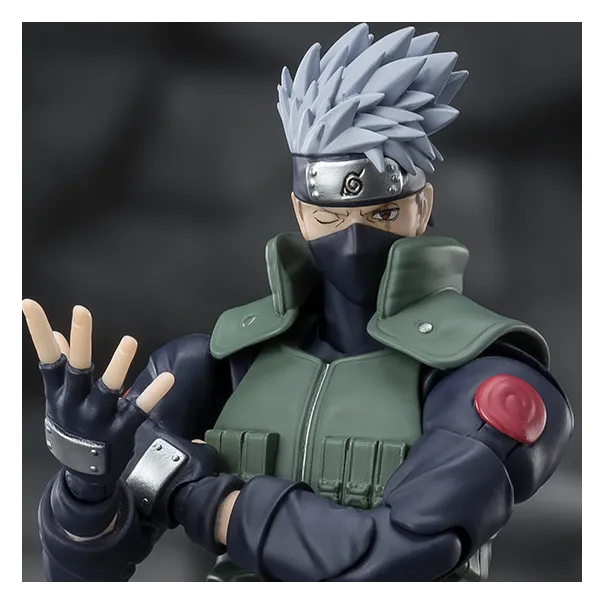 Close-up of the S.H.Figuarts Kakashi Hatake figure's masked face and hand