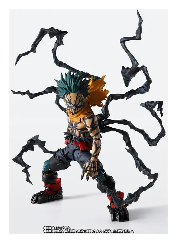 S.H.Figuarts Overlay Deku figure crouching with black Blackwhip tendrils spreading around him