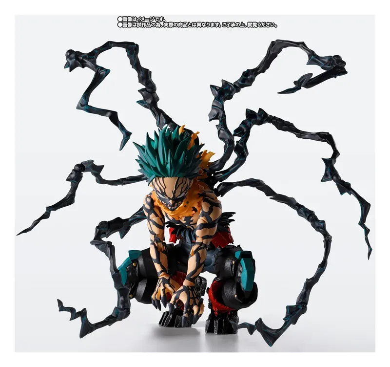 S.H.Figuarts Overlay Deku figure in a low crouch surrounded by Blackwhip effect parts