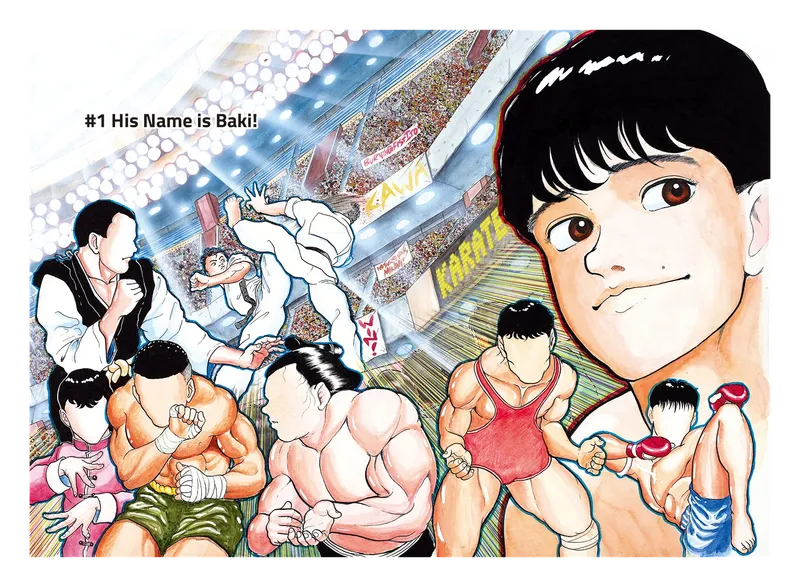 Color opening page from Baki the Grappler Perfect Edition, chapter 1