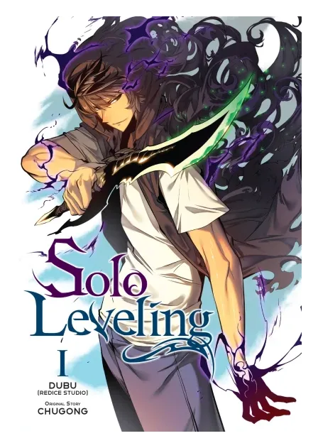 Solo Leveling comic volume 1 cover with Sung Jinwoo holding a dagger
