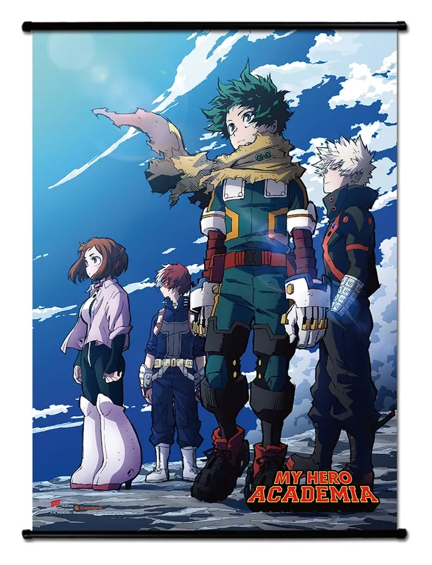 My Hero Academia Season 7 wall scroll with Deku, Uraraka, Todoroki and Bakugo