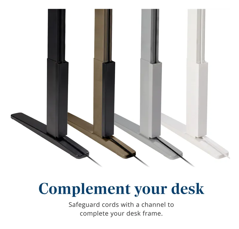 UPLIFT Desk Magnetic Cable Channel in black, bronze, gray and white on desk legs