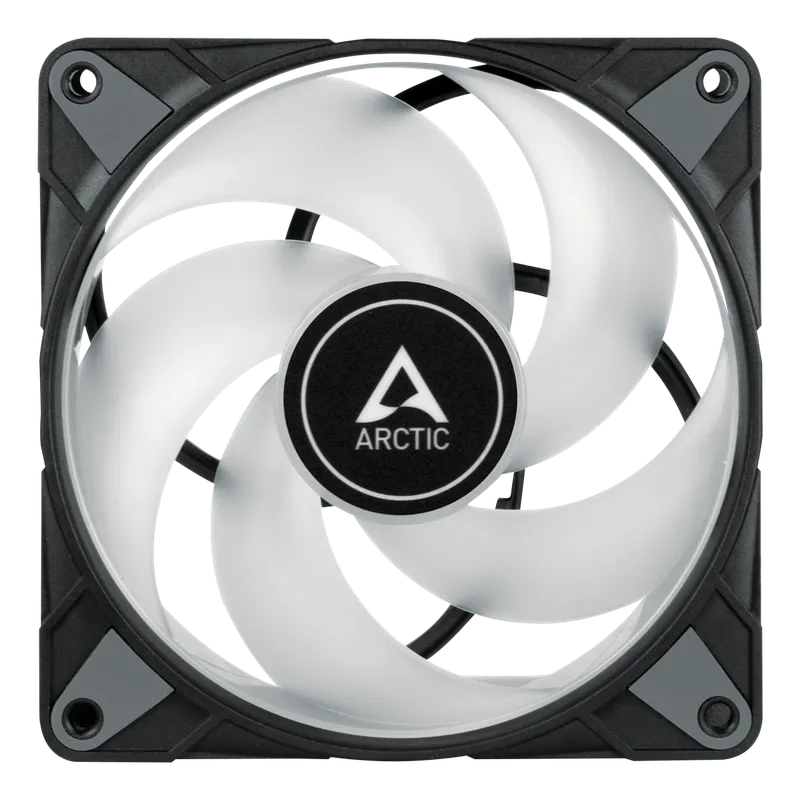 Arctic P12 PWM PST A-RGB fan with translucent white blades, front view