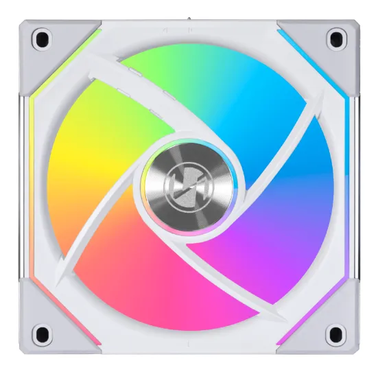 Lian Li UNI FAN SL-INF 120 white fan, showing the blades over the RGB
