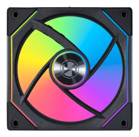 Lian Li UNI FAN SL-INF 120 black fan, showing the blades over the RGB