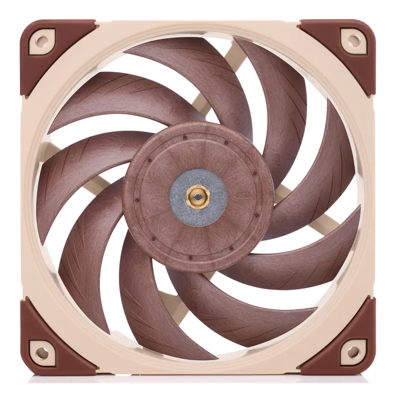 Noctua NF-A12x25 PWM fan, straight-on view of its curved blades