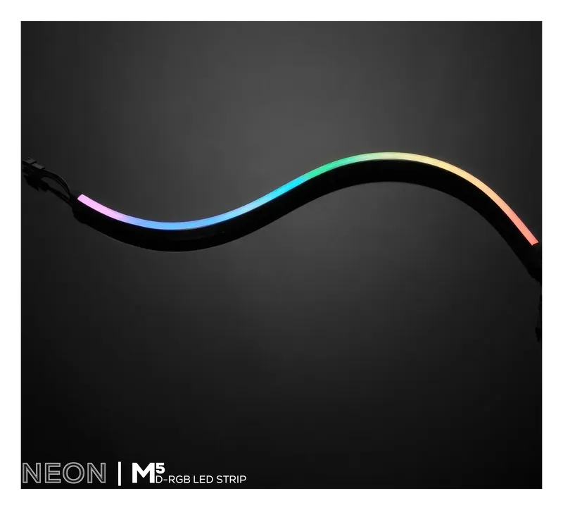 Phanteks NEON Digital-RGB LED Strip M5 glowing in rainbow colors