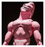 Close-up of the S.H.Figuarts Super Buu figure's grinning face
