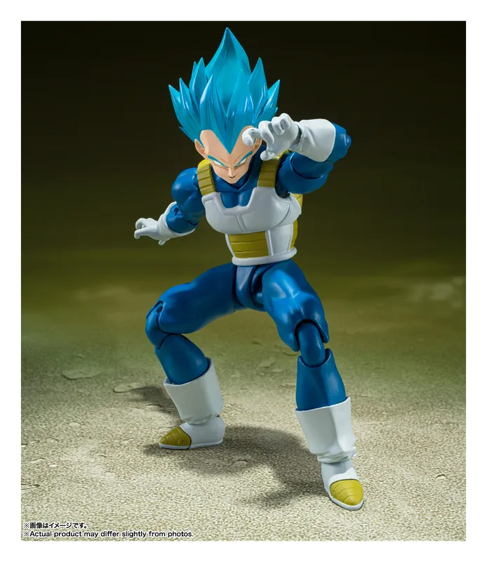 S.H.Figuarts Super Saiyan God Super Saiyan Vegeta figure with blue hair, in a fighting stance