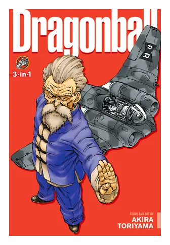 Dragon Ball 3-in-1 Edition cover with a Red Ribbon Army villain and a fighter plane