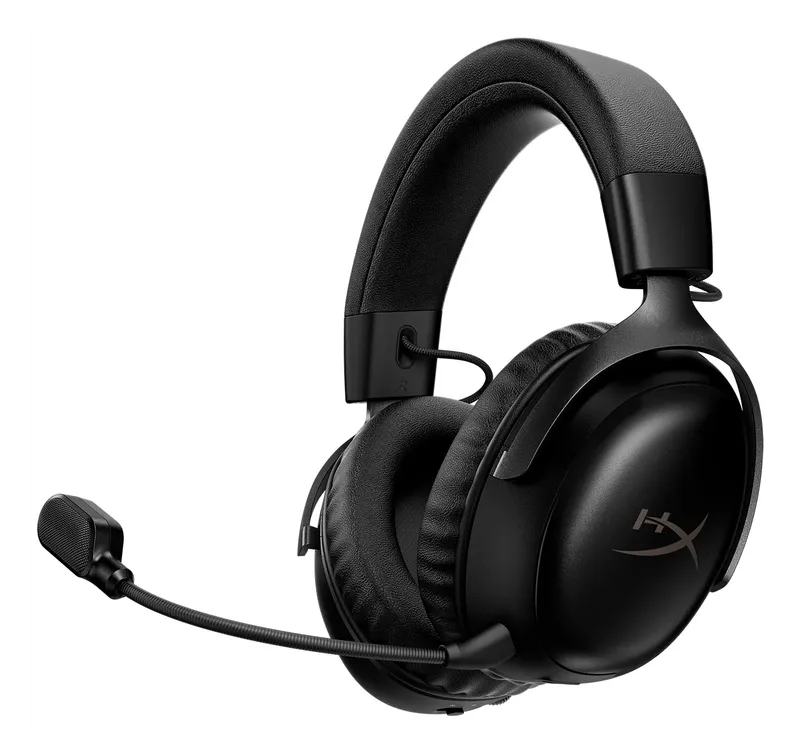 HyperX Cloud III S Wireless gaming headset in black with its boom mic