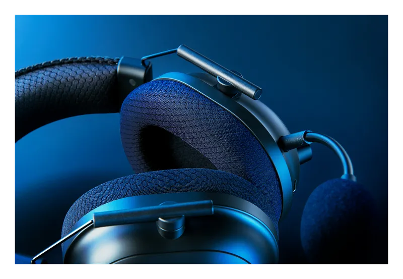 Close-up of the Razer BlackShark V2 Pro headband and ear cushions