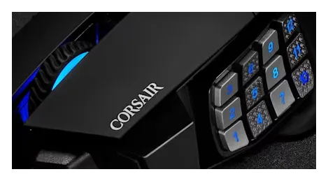 Corsair Scimitar RGB Elite side button panel, lit in blue