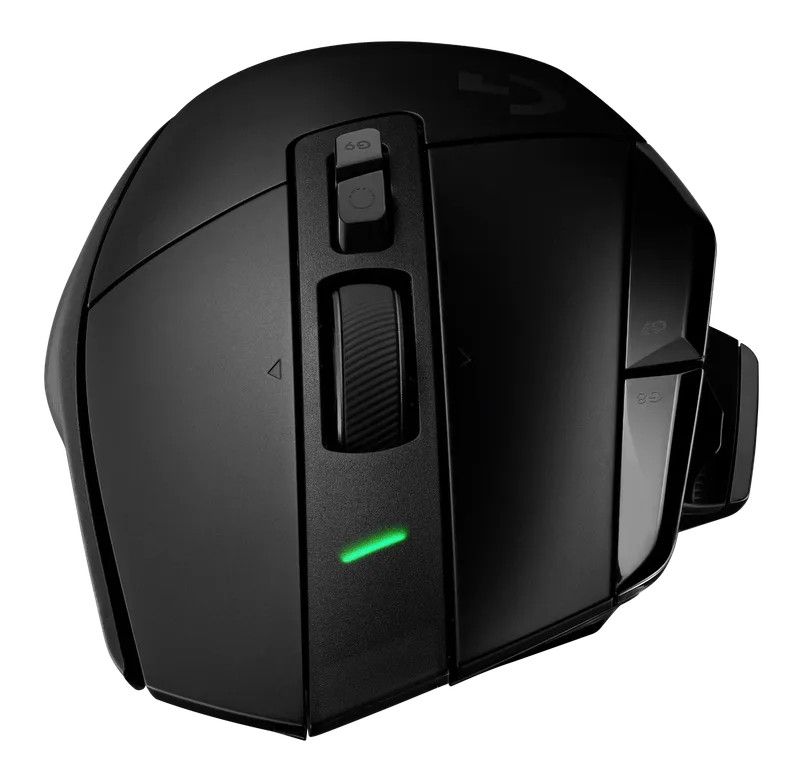 Close-up of the Logitech G502 X Plus mouse's scroll wheel and top buttons