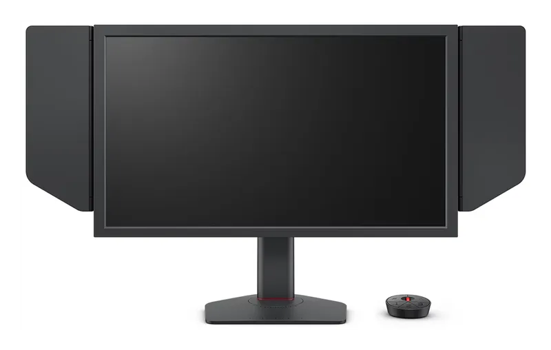 BenQ Zowie XL2566X+ esports monitor with side shields and S-Switch controller, front view