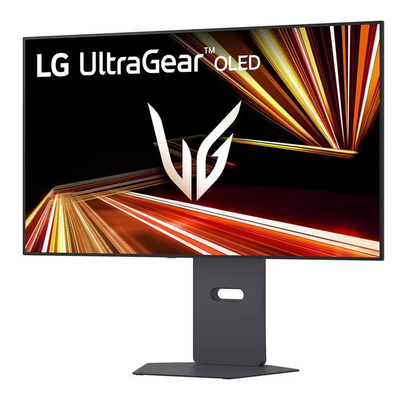 LG UltraGear 32GX870A monitor, angled front view on its stand