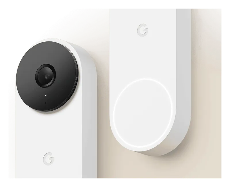 Close-up of the Google Nest Doorbell (Wired, 3rd Gen) camera and button