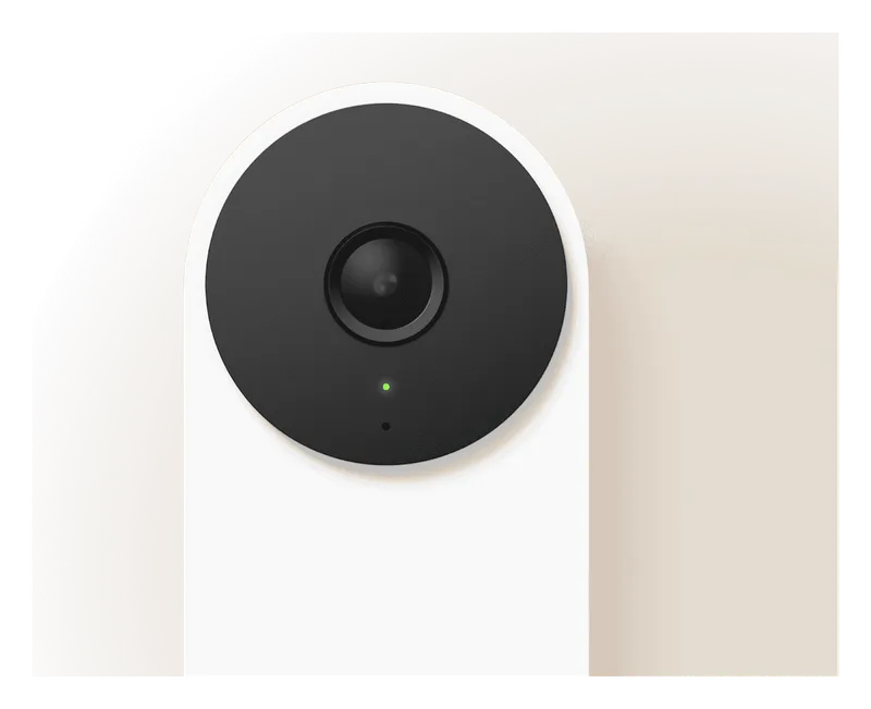 Close-up of the Google Nest Doorbell camera lens