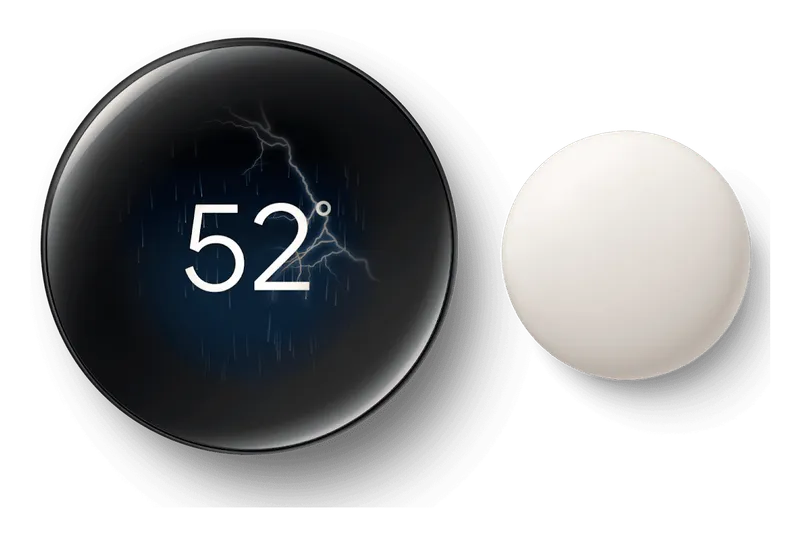 Google Nest Learning Thermostat (4th Gen) showing 52 degrees with its sensor