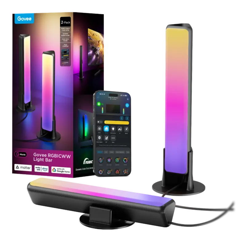 Govee Flow Plus Light Bars 2-pack in black with retail box and app