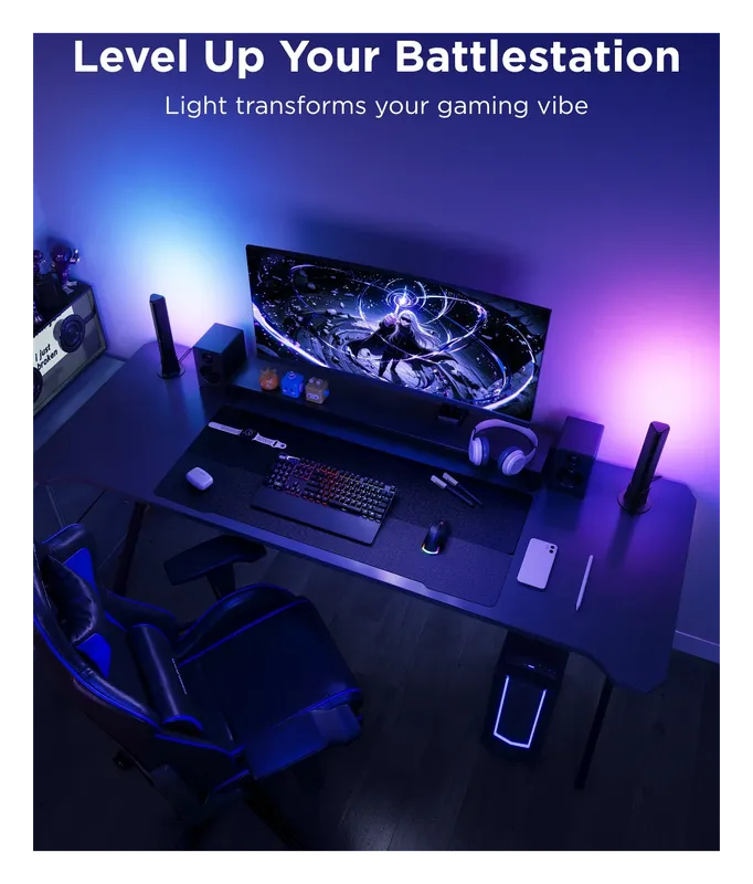 Govee Flow Plus light bars lighting a gaming battlestation