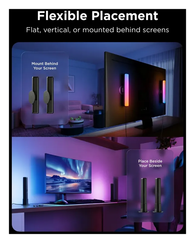 Govee Flow Plus light bars mounted behind or beside a screen