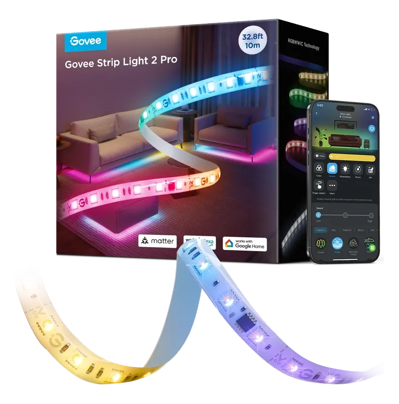 Govee LED Strip Light 2 Pro retail box with the strip and app