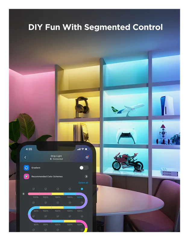 Govee LED Strip Light 2 Pro lighting shelves, with segment control in the app