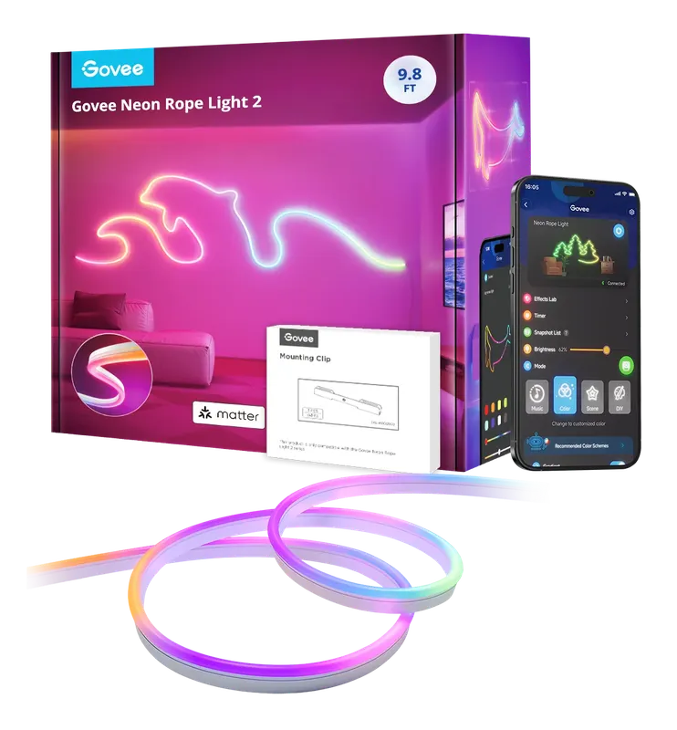 Govee Neon Rope Light 2 retail box with the rope and app