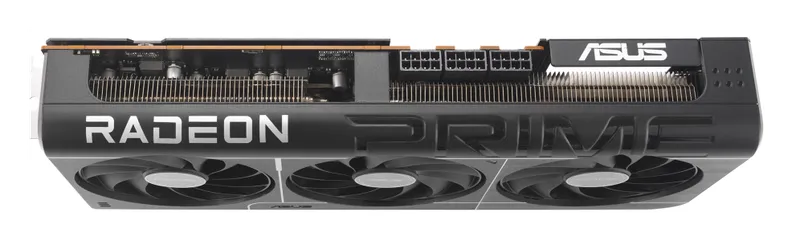 ASUS Prime Radeon RX 9070 XT graphics card, top edge
