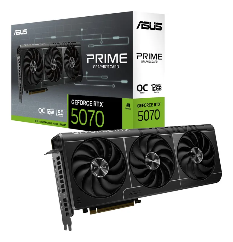 ASUS Prime GeForce RTX 5070 OC graphics card with its retail box