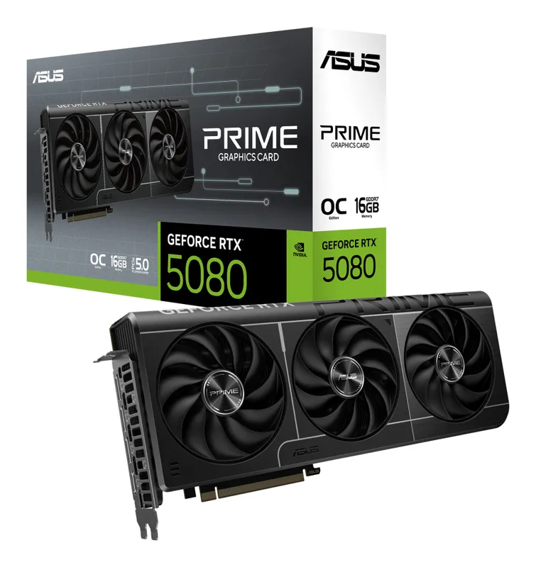 ASUS Prime GeForce RTX 5080 OC graphics card with its retail box