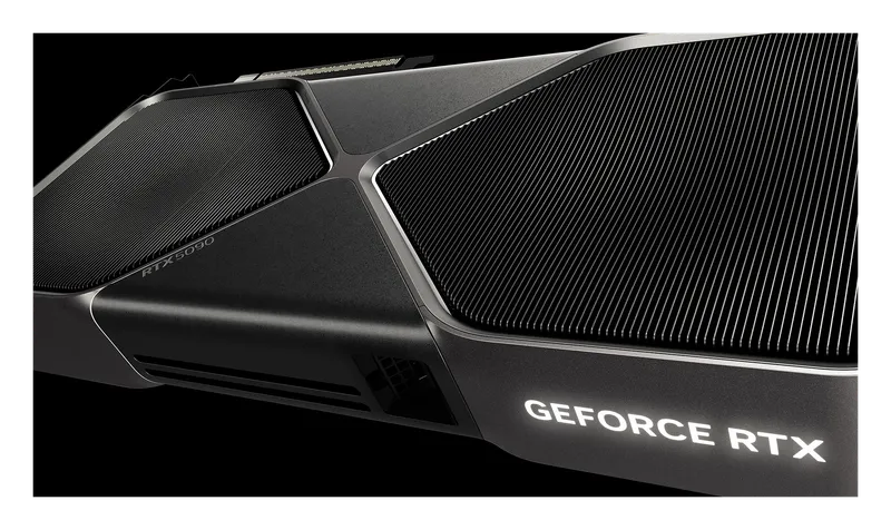 Close-up of the GeForce RTX 5090 Founders Edition's edge lettering