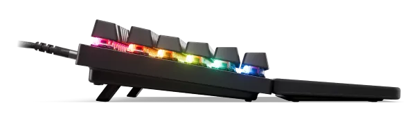 SteelSeries Apex Pro TKL Gen 3 keyboard, side profile with RGB glow