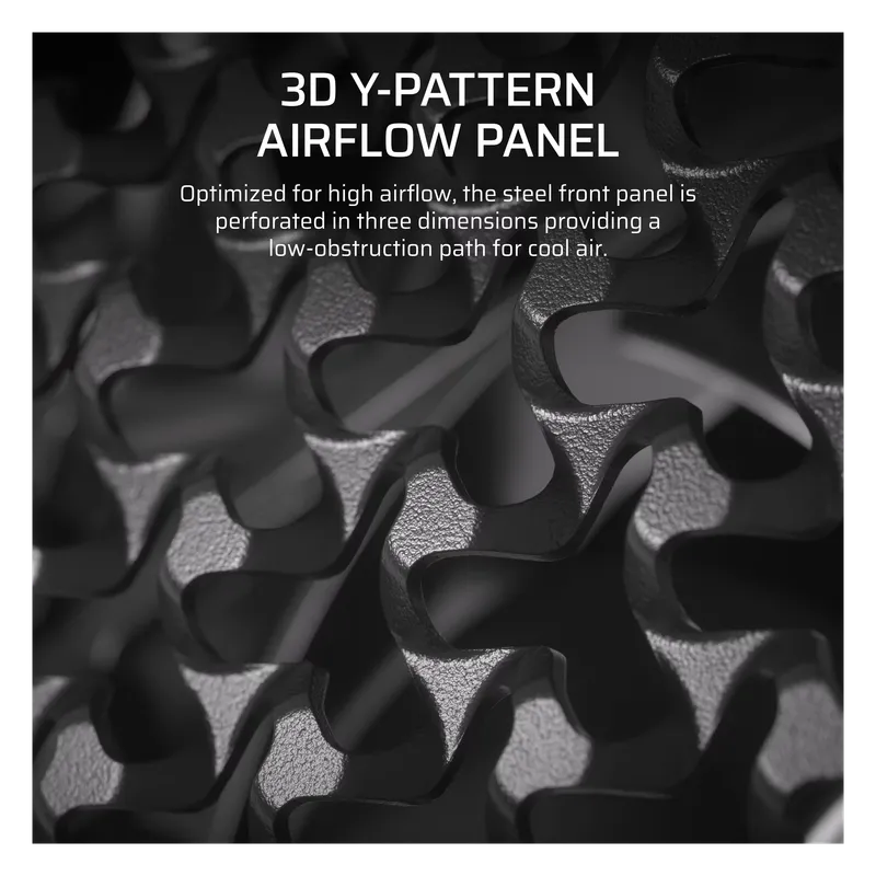 Close-up of the Corsair FRAME 4000D RS 3D Y-pattern steel airflow panel