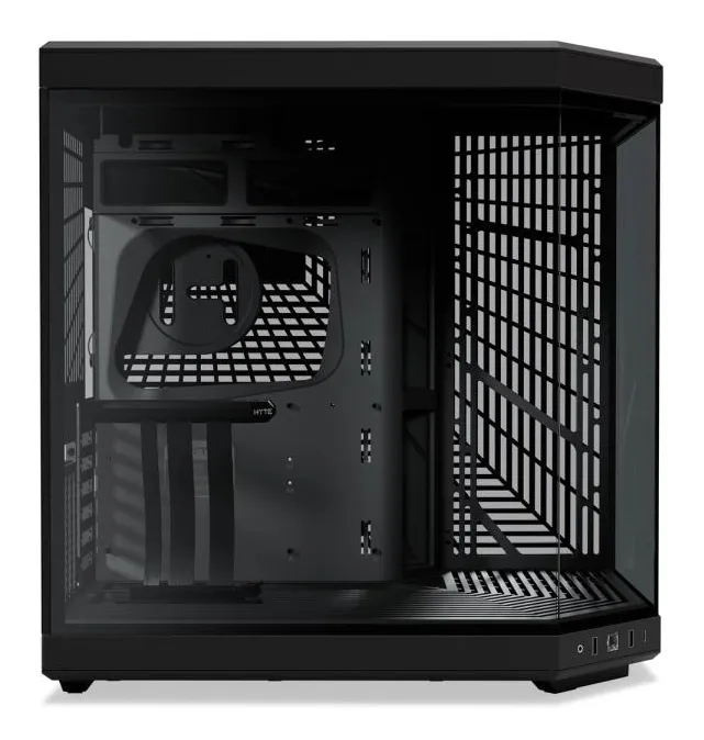 Inside the HYTE Y70 case with its vertical GPU mount