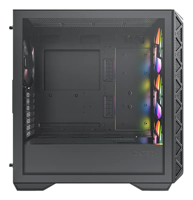 Montech AIR 903 MAX case interior with RGB fans glowing