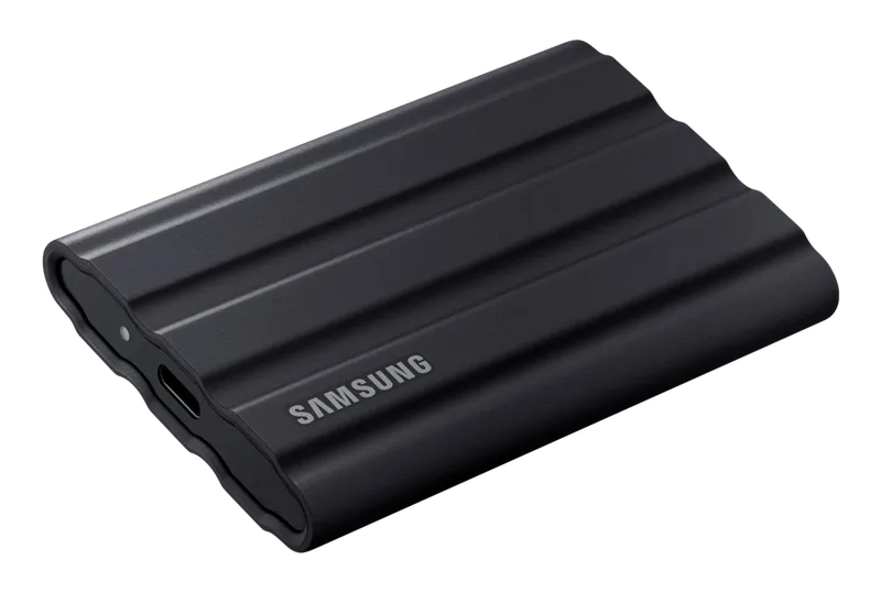 Samsung Portable SSD T7 Shield in black, angled view