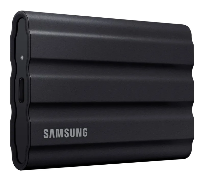 Samsung T7 Shield portable SSD, close-up with USB-C port