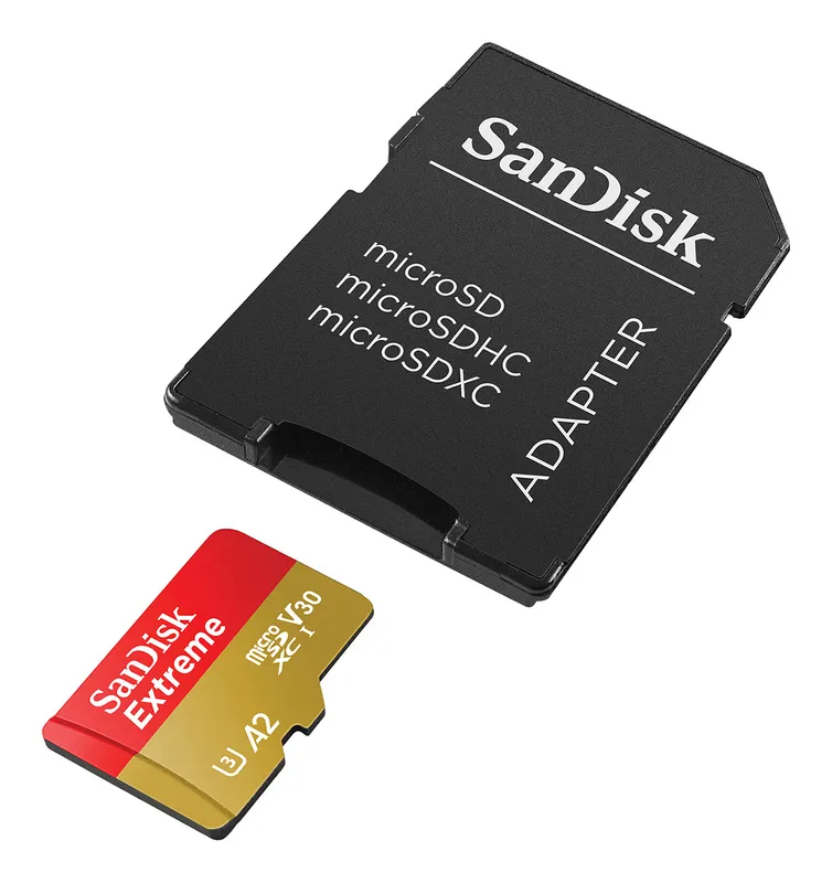 SanDisk Extreme microSD card with its SD adapter