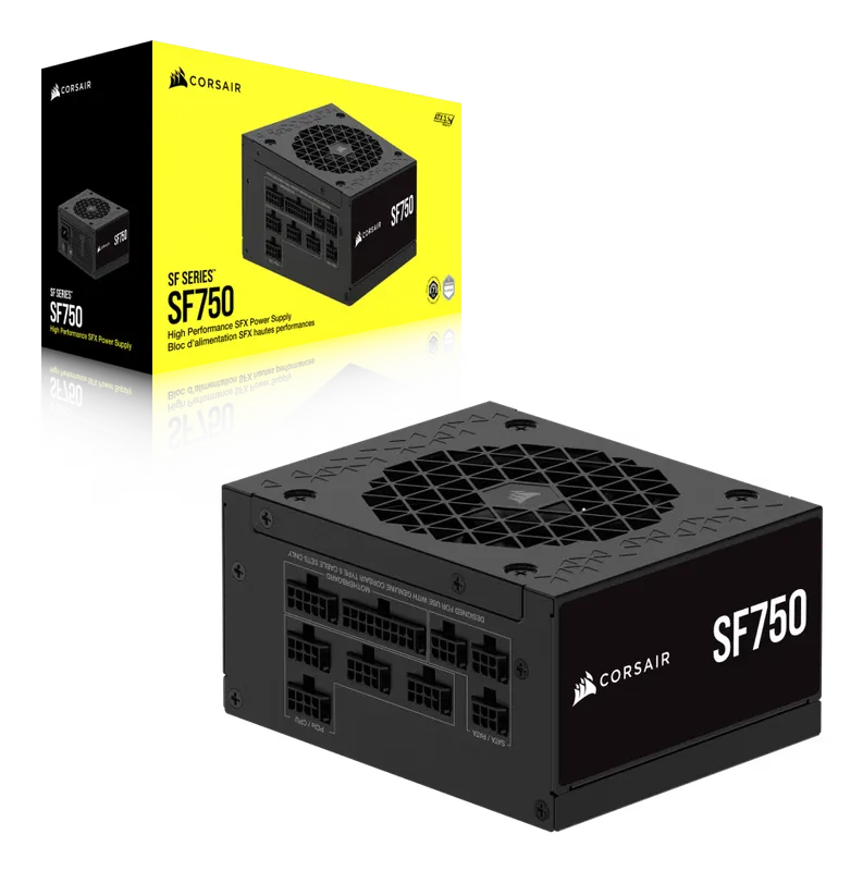 Corsair SF750 SFX power supply with its retail box