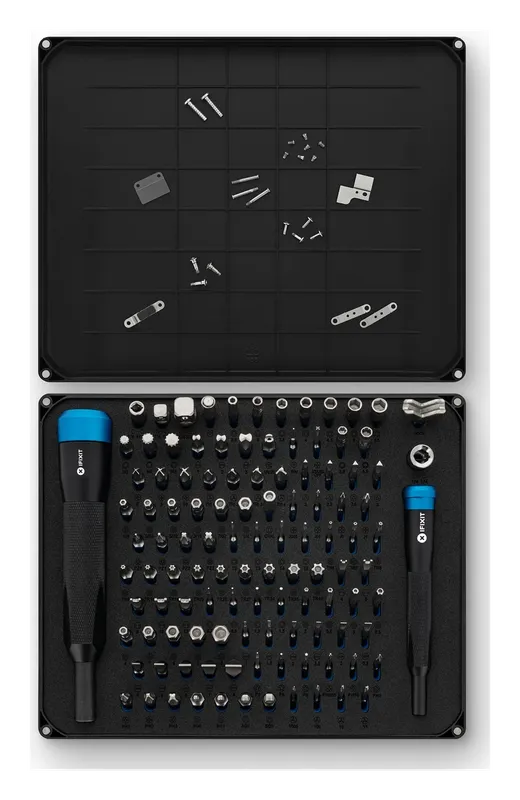iFixit Manta Driver Kit with the lid used as a screw tray