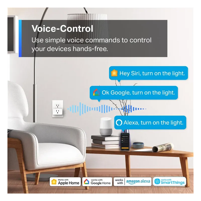 Tapo P125M smart plug controlled by Siri, Google and Alexa voice commands