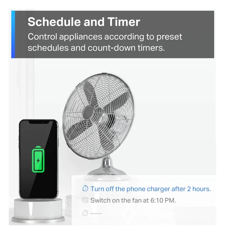 Tapo P125M smart plug schedules and timers controlling a fan