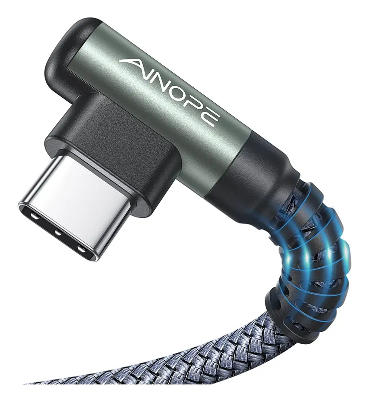 AINOPE right-angle USB-C cable in gray braided nylon